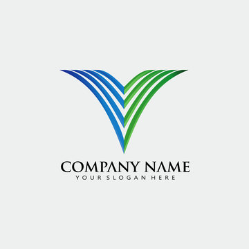 Elegant initial V Leaf Blue Green logo company elegant simple
