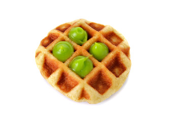 waffle with pandan leaves cream flavor on white background