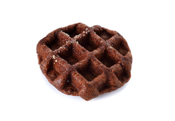 round chocolate waffle with sugar on white background