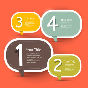 Vector Four Steps Infographic Layout - Template in Retro Flat Design Style on Red Background