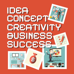 Idea Business Creativity Concept Success Titles with Flat Design Illustrations