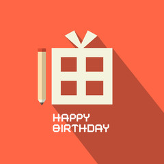 Flat Design Happy Birthday Vector with Gift Box