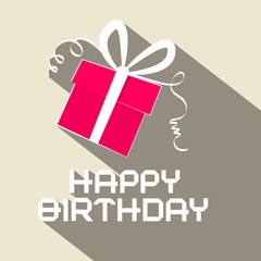 Flat Design Happy Birthday Retro Simple Vector Illustration with Gift Box