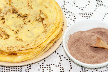 Sugar with grounded cocoa for pancakes