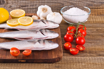Uncooked sea bass. 