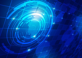 World Map with Technology Blue Background