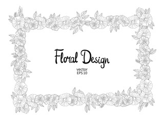 Floral border made with  sketchy flowers