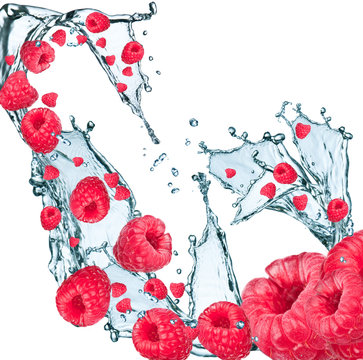 Water splash with raspberry