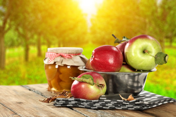 wooden table and fruits 