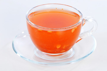 viburnum fresh medicinal drink in a cup isolated on white