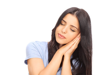 Fototapeta premium Młoda kobieta śpi na rękach