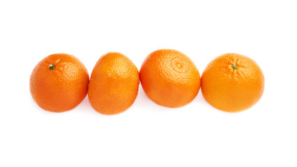 Four fresh juicy tangerines fruits composition isolated over the