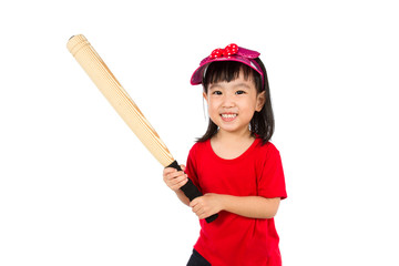 Chinese little girl holding baseball bat