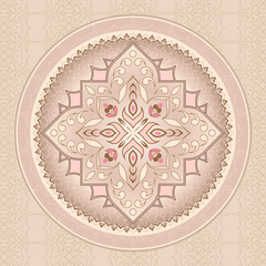 Vintage beige pattern in shape of a circle. Mandala.