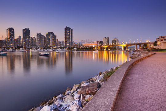 Vancouver, British Columbia, Canada skyline across the water at