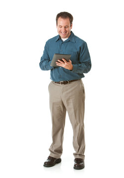 Doctor: Cheerful Man Using Tablet Computer