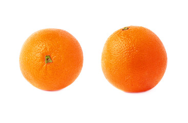 Set of orange fruit isolated over the white background, two