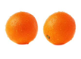 Orange fruit covered with the multiple water drops, isolated