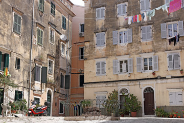 street and old buildings Corfu town