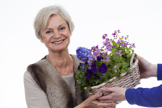 confident neat senior woman various situations at home