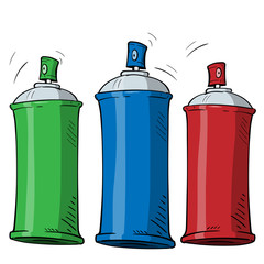 cartoon spray can in three different color on white background. Wector graphics.