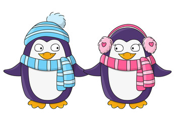 Cute penguins isolated on white