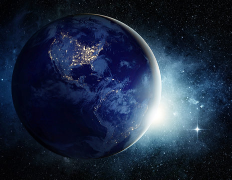 Earth and galaxy. Elements of this image furnished by NASA. © Tryfonov