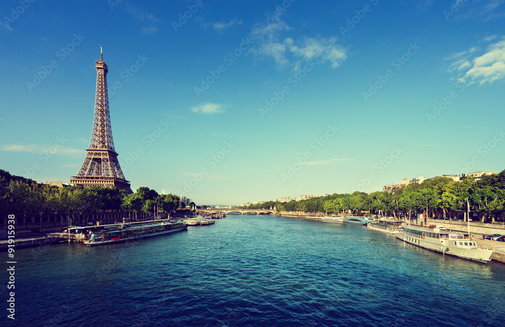 Poster seine in paris with eiffel tower