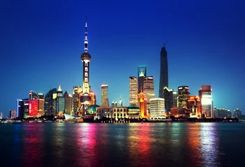Foto op Canvas Shanghai bij nacht, China © Iakov Kalinin