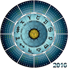 calendario con segni zodiacali 2016