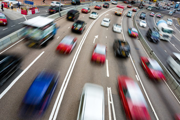 Fototapeta premium Traffic on multiple lane highway with motion blur