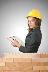 Woman architect near brick wall