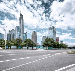 Fototapeta na wymiar modern city street and skyscrapers