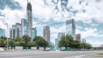 Fototapeta na wymiar modern city street and skyscrapers