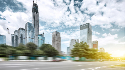 Fototapeta premium modern city street and skyscrapers