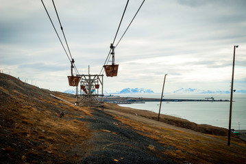Fototapeta na wymiar Old cable car for coal transportation, Svalbard, Norway