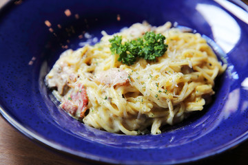 Spaghetti Carbonara with bacon and cheese