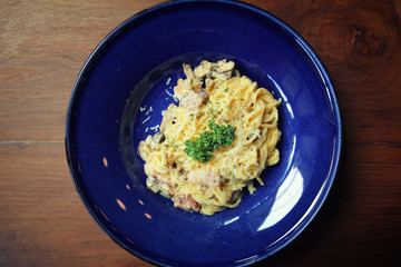 Spaghetti Carbonara with bacon and cheese