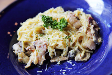 Spaghetti Carbonara with bacon and cheese
