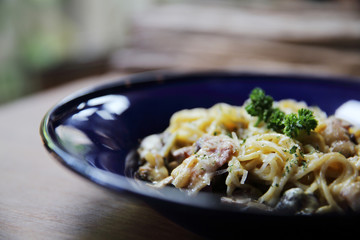 Spaghetti Carbonara with bacon and cheese