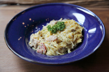 Spaghetti Carbonara with bacon and cheese