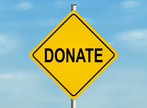 Donate. Road sign on the white background. Raster illustration