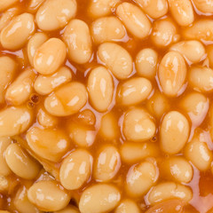 Baked Beans - Baked beans in tomato sauce. Close up from above.