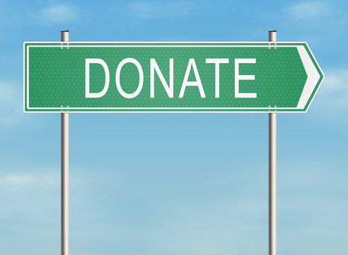 Donate. Road sign on the white background. Raster illustration