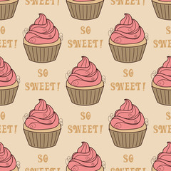 Seamless pattern with cupcakes