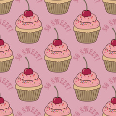 Seamless pattern with cupcakes