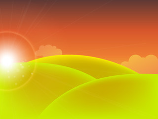 Vector background of field at sunset.