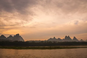 Gordijnen Li river landscape at dawn in yangshuo © Juhku