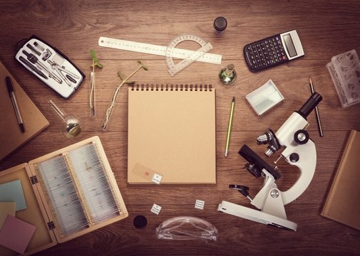 Scientific accessories on the table. Education and science concept. - Powered by Adobe