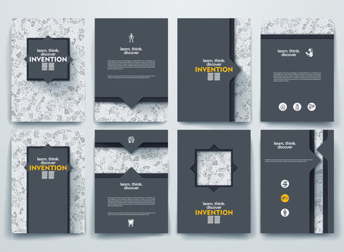 Vector brochures with doodles backgrounds on invention theme